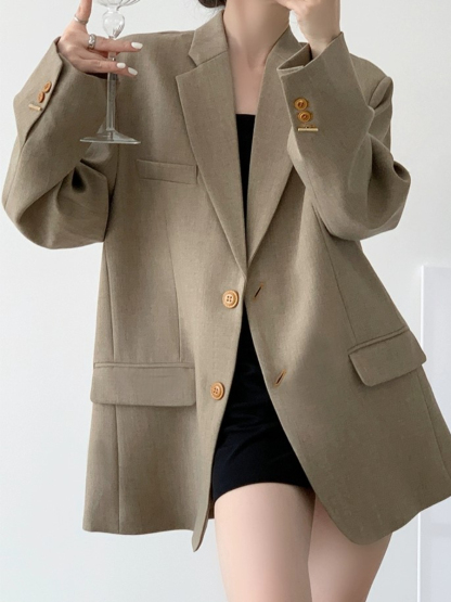 Rason Notch Lapel Collar Oversized Blazer-The Black Bow-