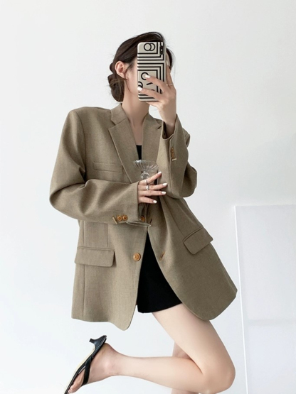 Rason Notch Lapel Collar Oversized Blazer-The Black Bow-