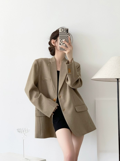 Rason Notch Lapel Collar Oversized Blazer-The Black Bow-