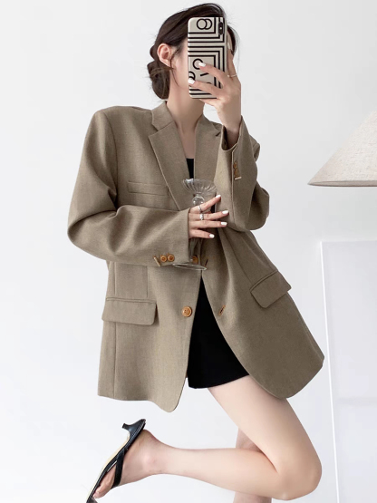 Rason Notch Lapel Collar Oversized Blazer-The Black Bow-