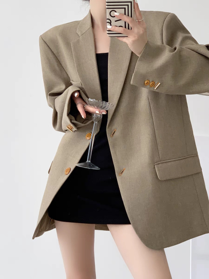 Rason Notch Lapel Collar Oversized Blazer-The Black Bow-