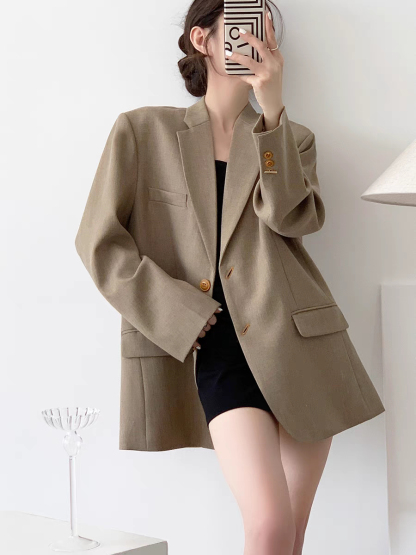 Rason Notch Lapel Collar Oversized Blazer-The Black Bow-