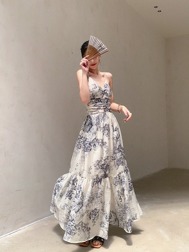 Cang Ning Floral Print Ruffle Hem Cami Dress-The Black Bow-