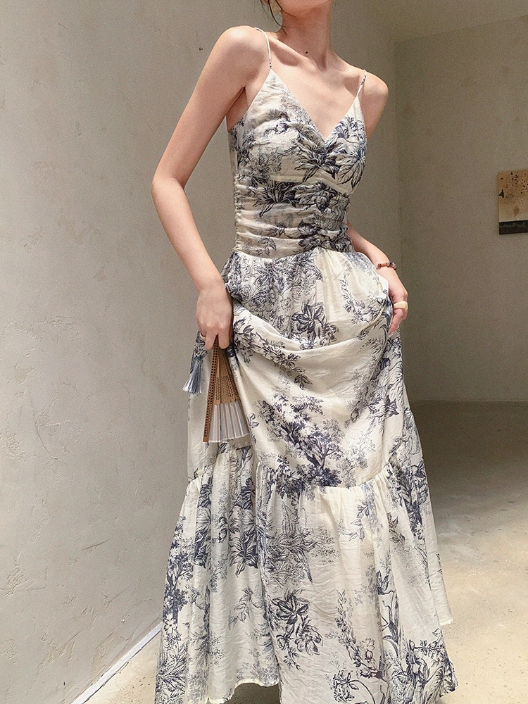 Cang Ning Floral Print Ruffle Hem Cami Dress-The Black Bow-