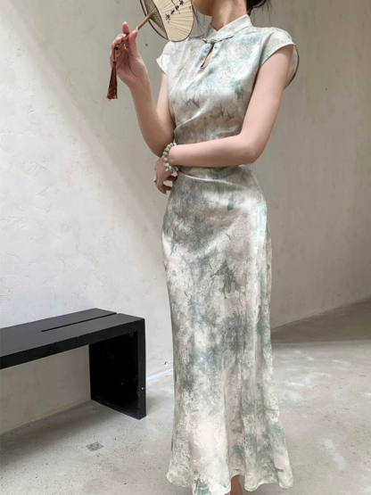 Cang Ni Side Ruched A-Line Cheongsam (Discounted-XL Size)-The Black Bow-