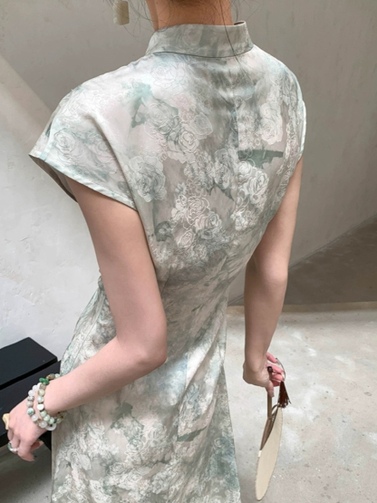 Cang Ni Side Ruched A-Line Cheongsam (Discounted-XL Size)-The Black Bow-