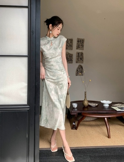 Cang Ni Side Ruched A-Line Cheongsam (Discounted-XL Size)-The Black Bow-