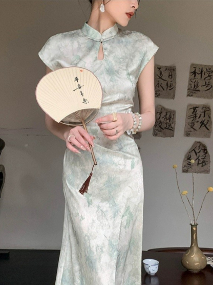 Cang Ni Side Ruched A-Line Cheongsam (Discounted-XL Size)-The Black Bow-