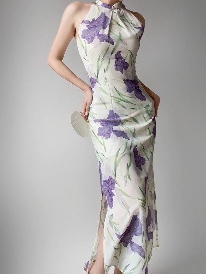 Yue Shuang Back Lacey Cheongsam (Discounted-XS size)-The Black Bow-