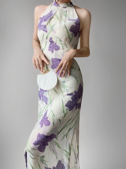 Yue Shuang Back Lacey Cheongsam (Discounted-XS size)-The Black Bow-