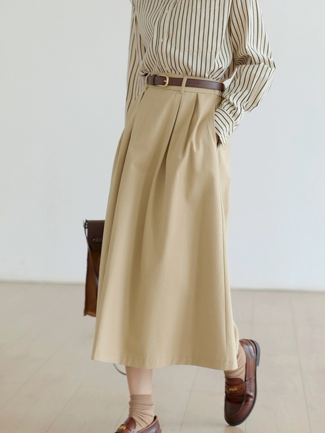 Hadriene Belted Cotton Skirt (Discounted-S, M, L size)-The Black Bow-