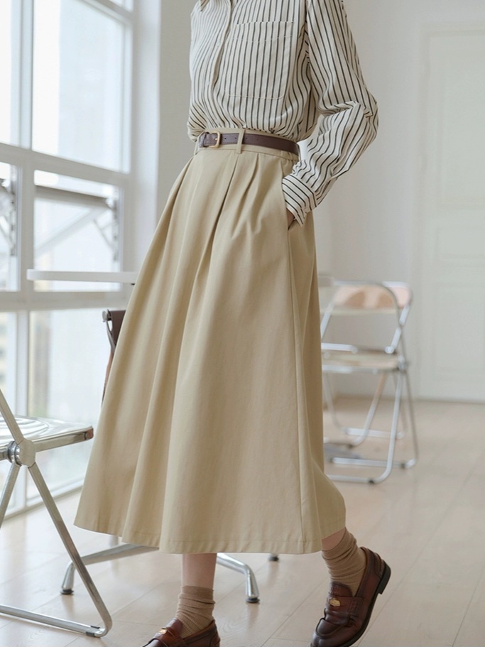 Hadriene Belted Cotton Skirt (Discounted-S, M, L size)-The Black Bow-