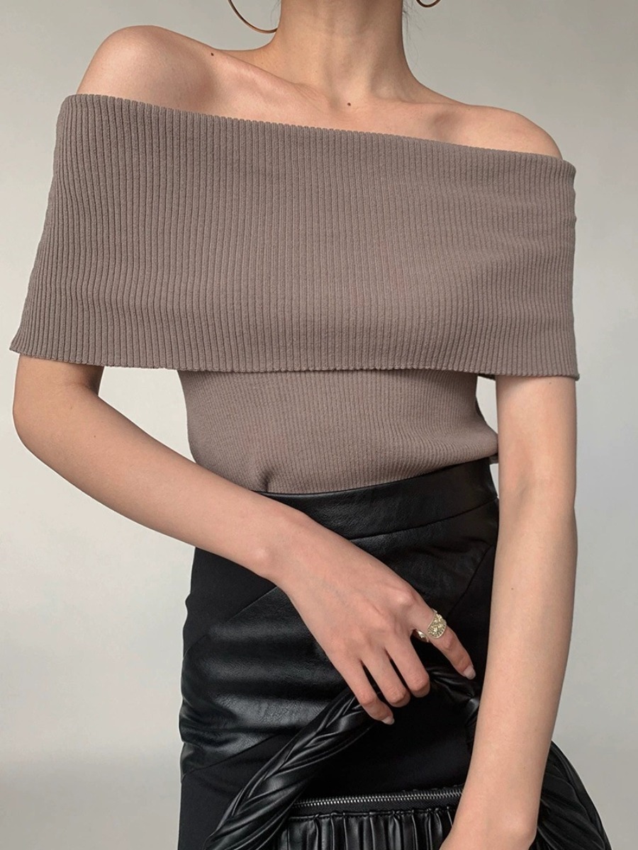Gatane Off Shoulder Knit Top-The Black Bow-