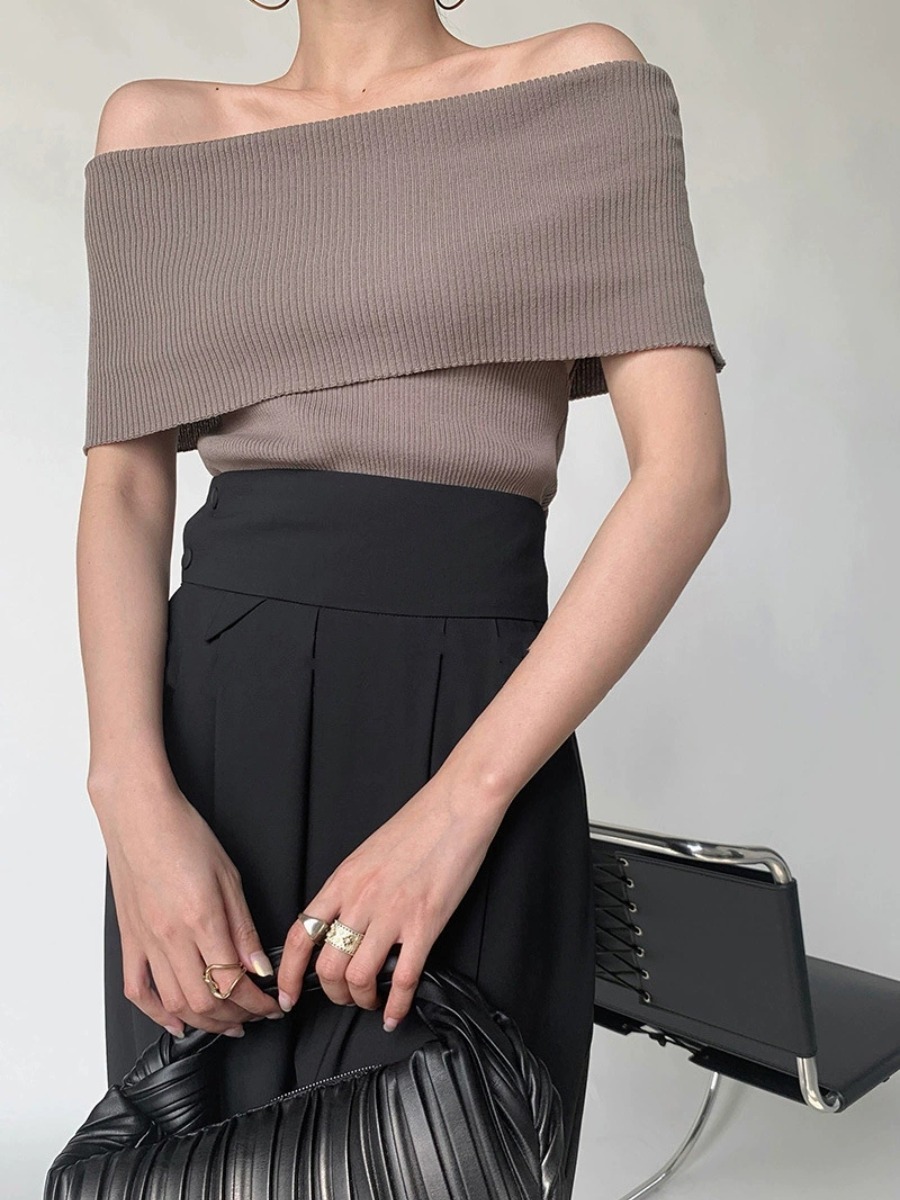 Gatane Off Shoulder Knit Top-The Black Bow-