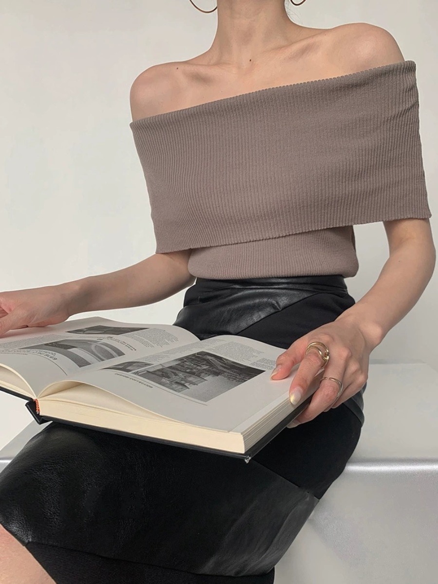 Gatane Off Shoulder Knit Top-The Black Bow-