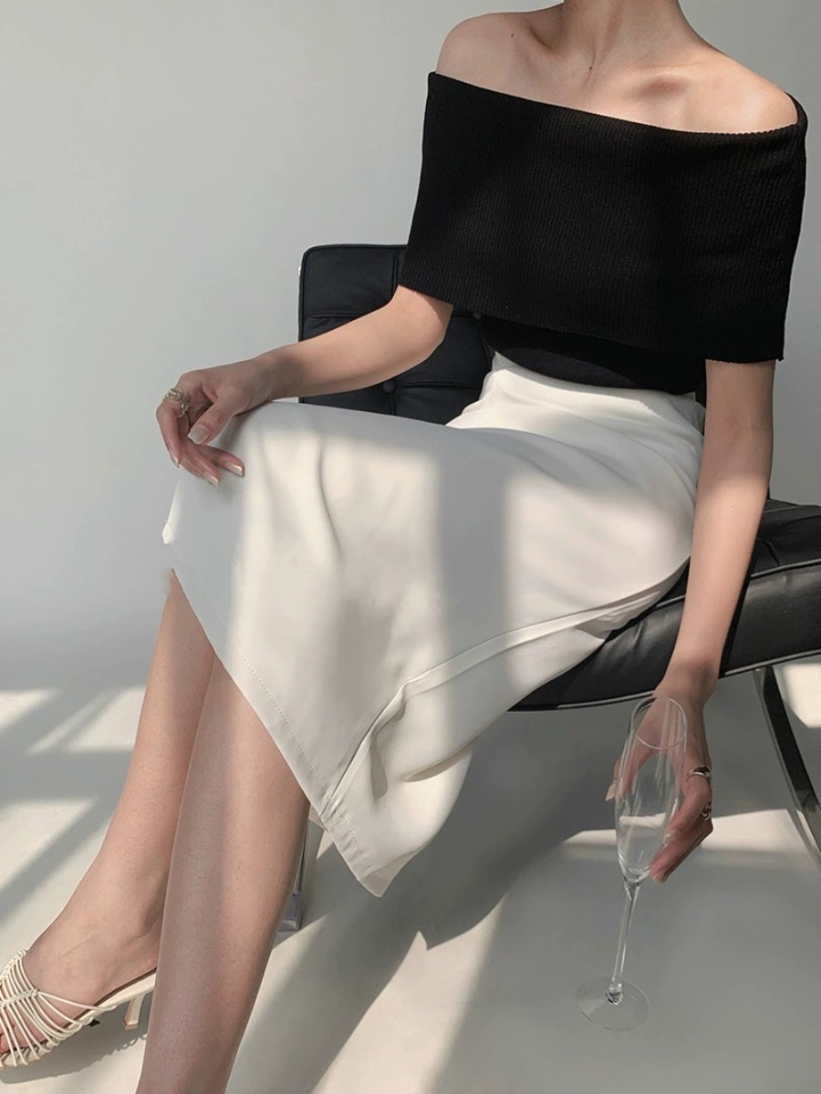 Gatane Off Shoulder Knit Top-The Black Bow-