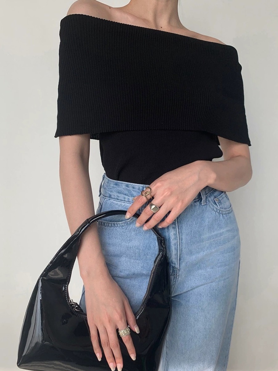 Gatane Off Shoulder Knit Top-The Black Bow-
