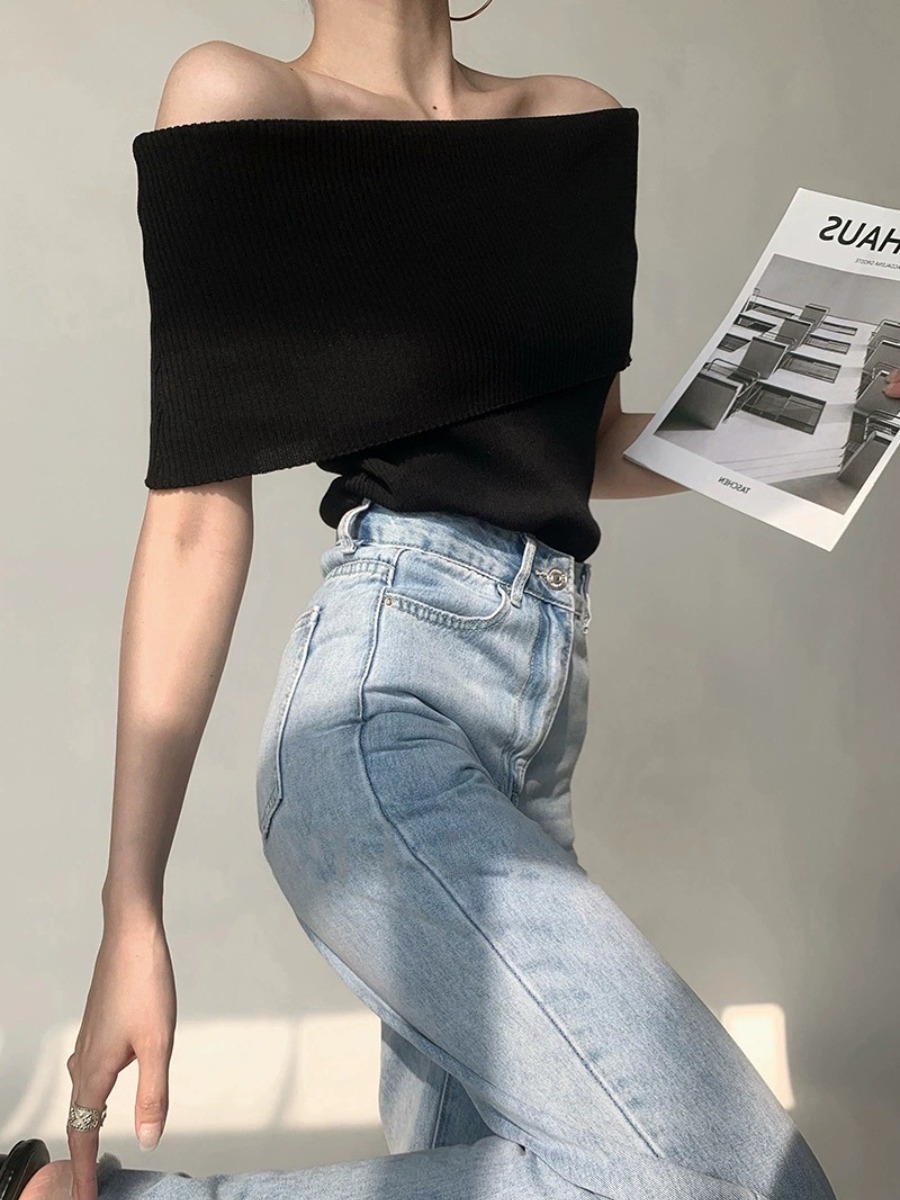 Gatane Off Shoulder Knit Top-The Black Bow-