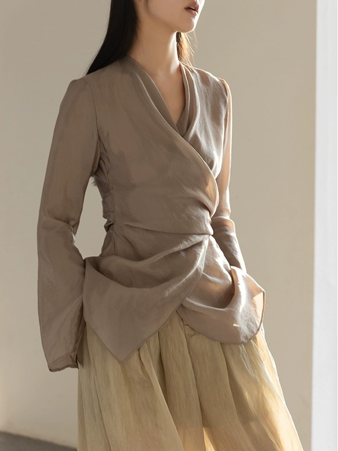 Koral Trumpet Sleeve Front Wrap Top-The Black Bow-