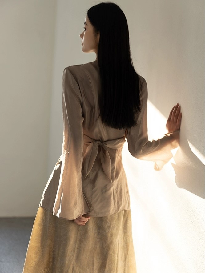 Koral Trumpet Sleeve Front Wrap Top-The Black Bow-