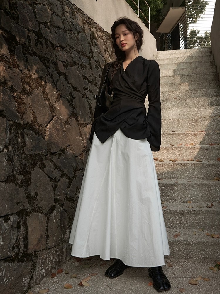 Koral Trumpet Sleeve Front Wrap Top-The Black Bow-