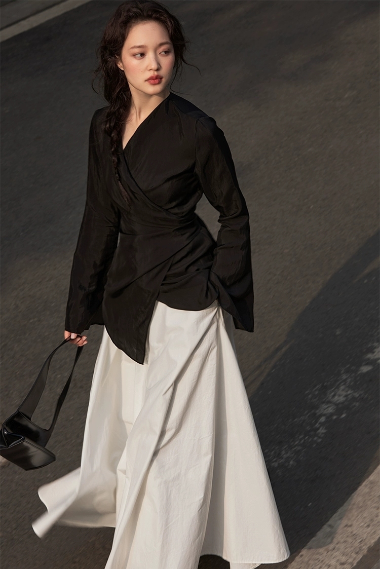 Koral Trumpet Sleeve Front Wrap Top-The Black Bow-