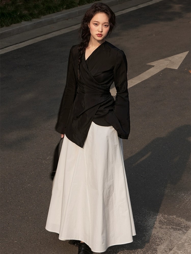 Koral Trumpet Sleeve Front Wrap Top-The Black Bow-