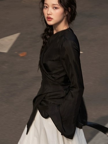 Koral Trumpet Sleeve Front Wrap Top-The Black Bow-