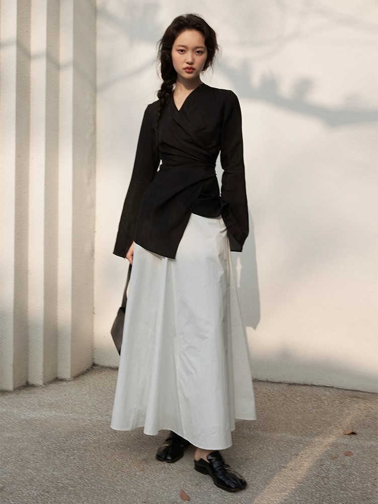 Koral Trumpet Sleeve Front Wrap Top-The Black Bow-