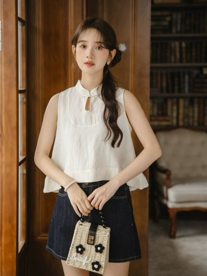 Hai Er Oriental Top with Back Peplum-The Black Bow-