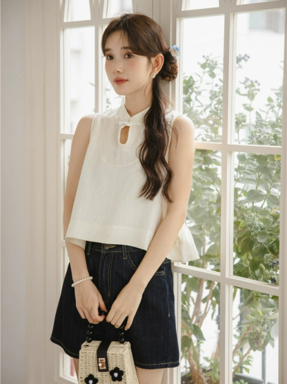 Hai Er Oriental Top with Back Peplum-The Black Bow-