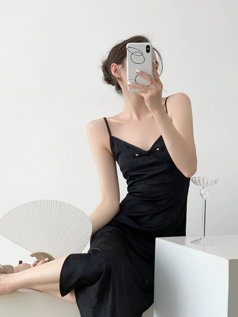 Xi Ai Oriental Cami Dress-The Black Bow-
