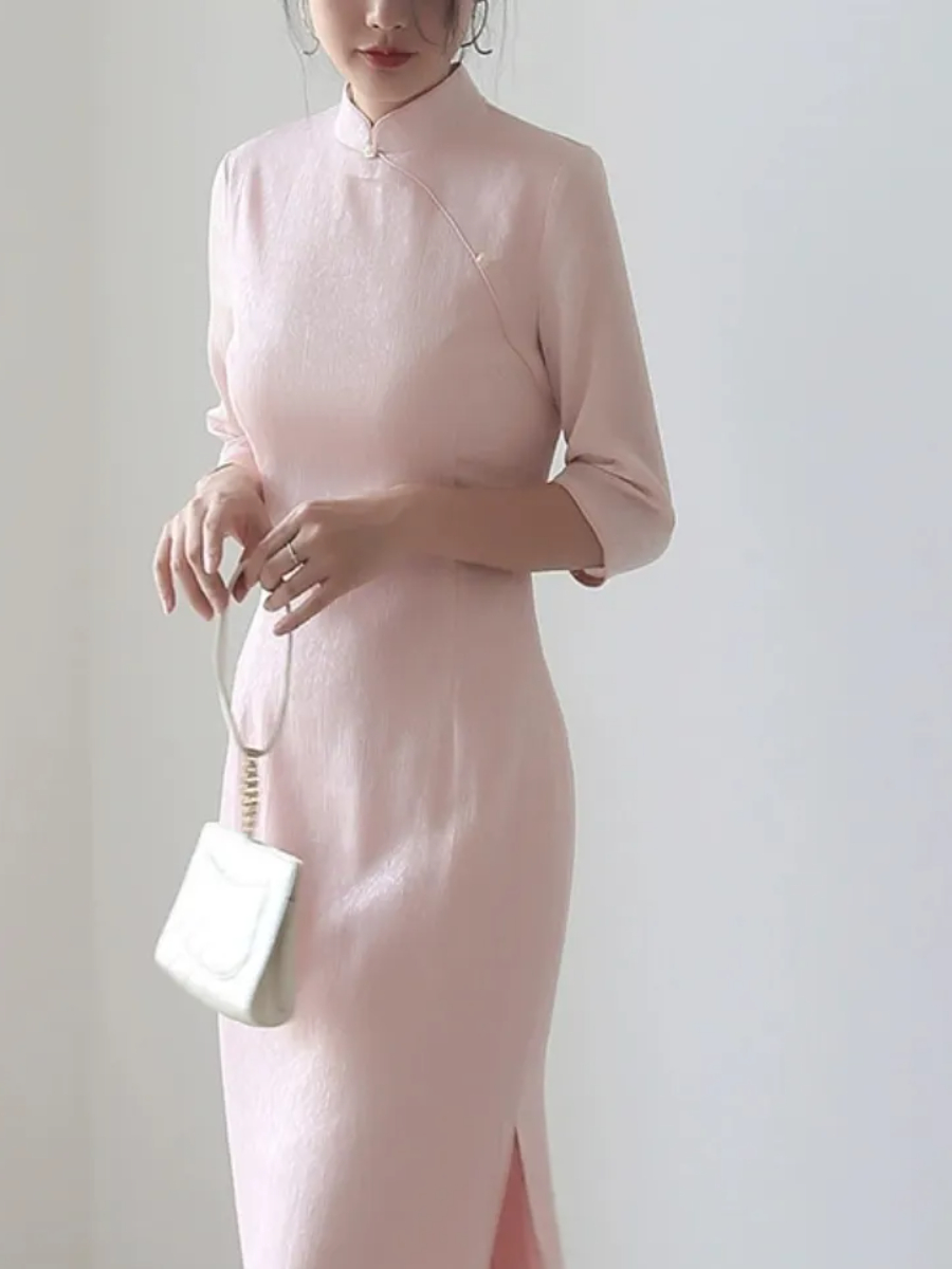 Na's Mandarin Collar Half Sleeve Cheongsam-The Black Bow-