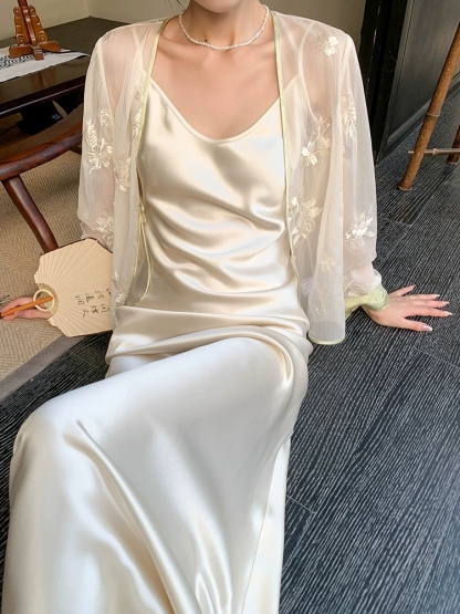 Ding En Color Binding Sleeve Sheer Oriental Cardigan-The Black Bow-