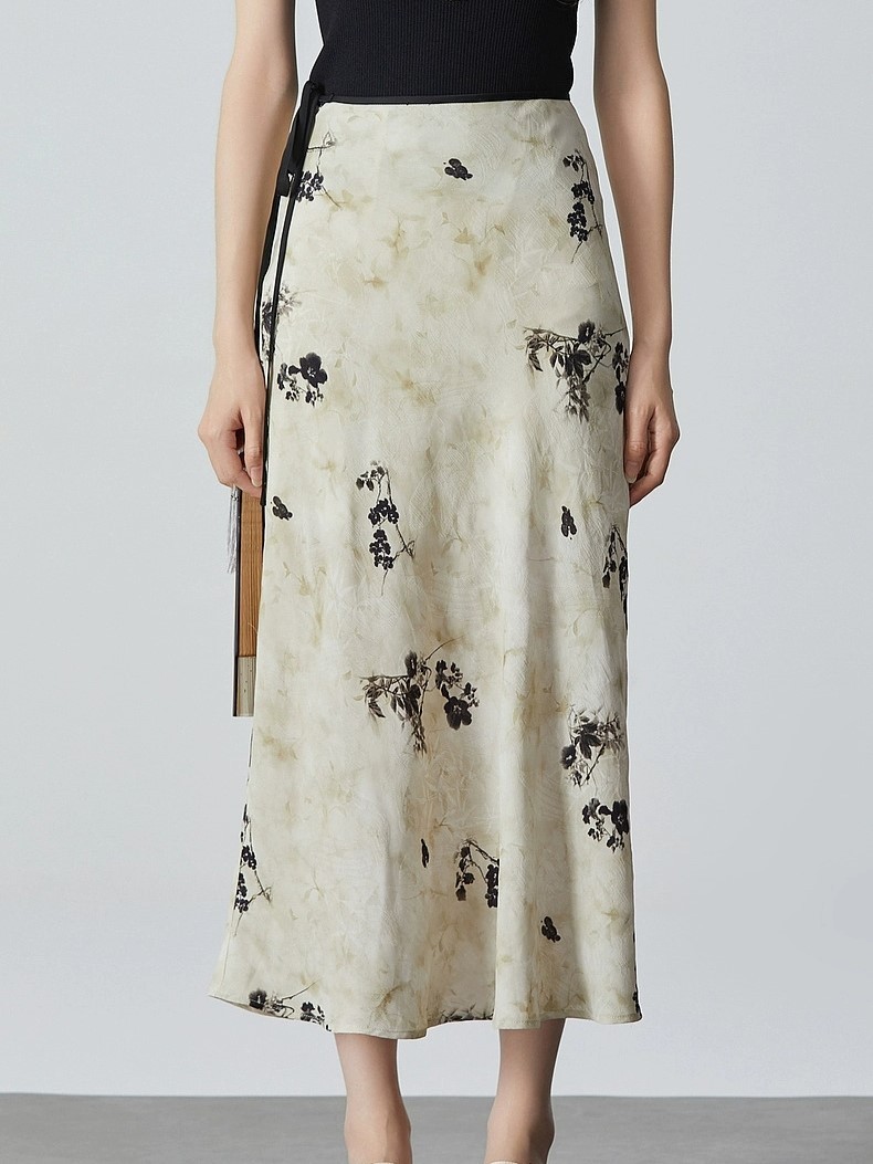 Fang Hua Oriental Printing A-Line Skirt-The Black Bow-