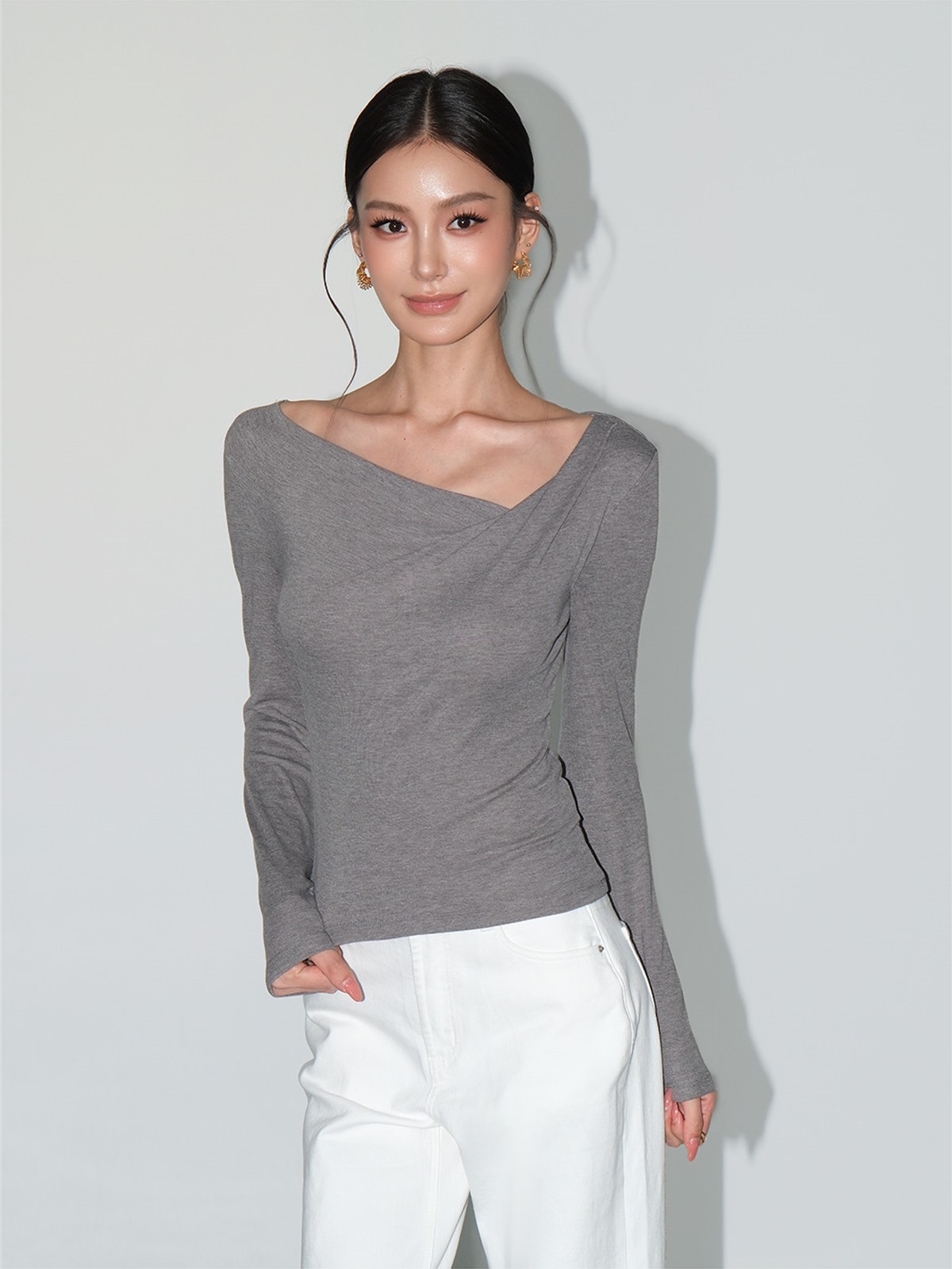 Larissa Asymmetric Ruched Long-Sleeve Top