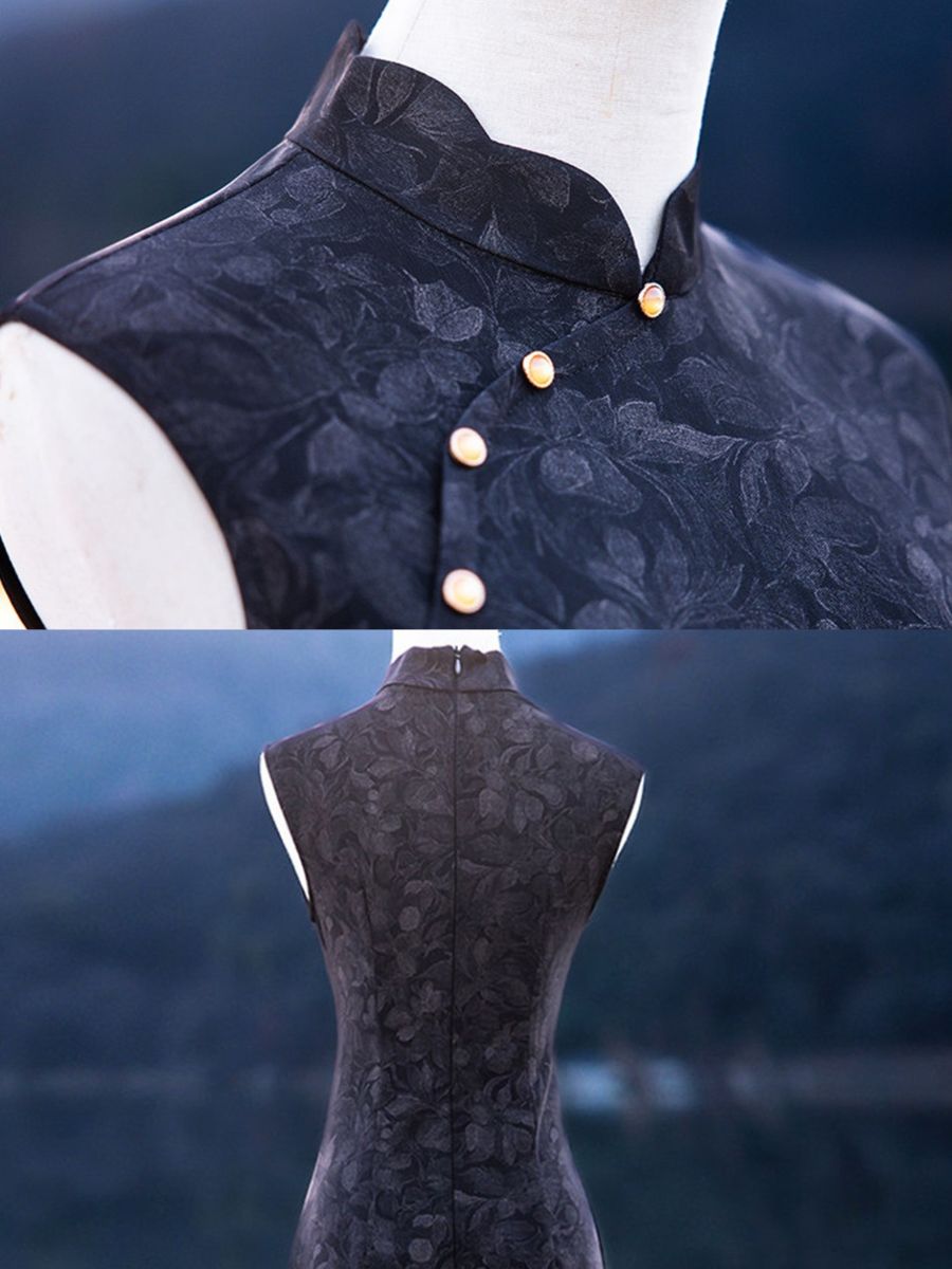 Yun Chen Floral Print Sleeveless Cheongsam