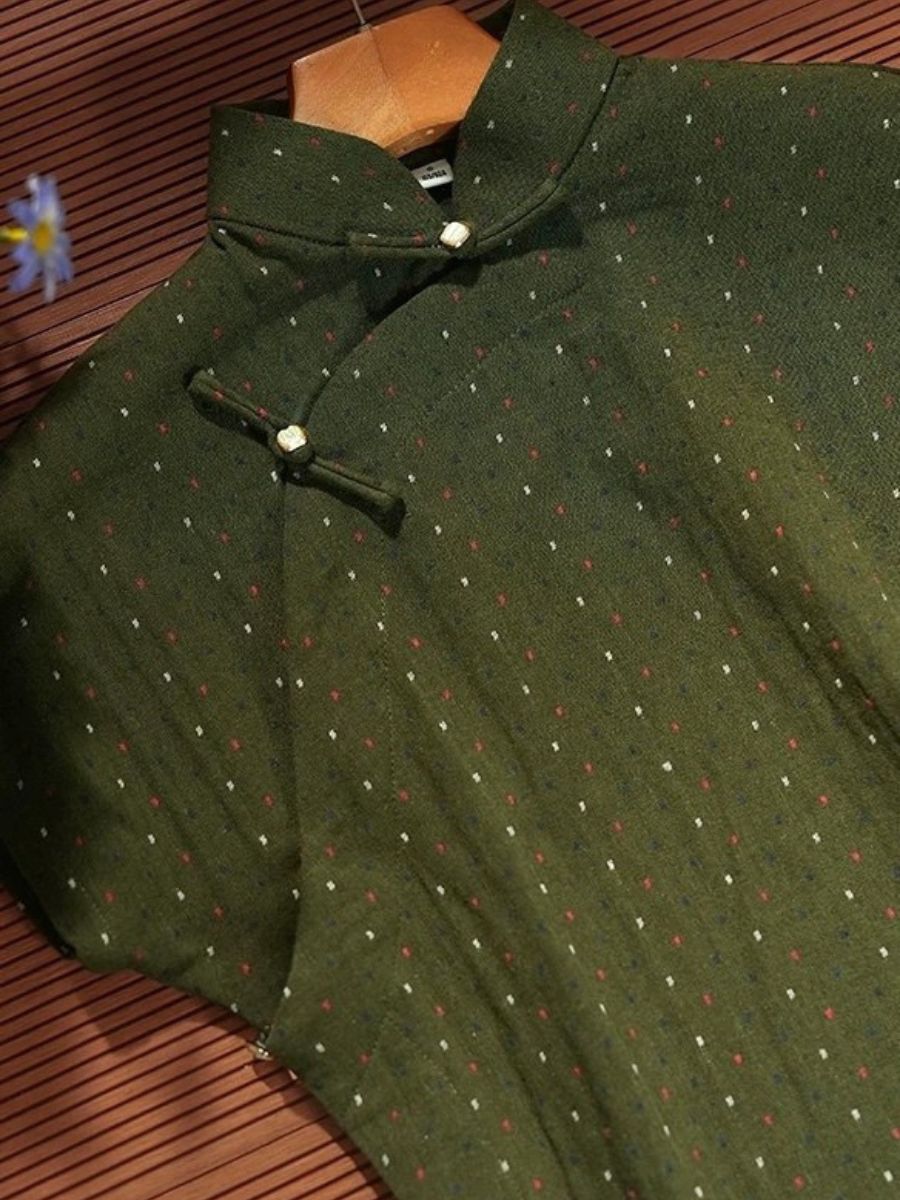 Lu Cang Cap SleevesPolka Dots Cheongsam
