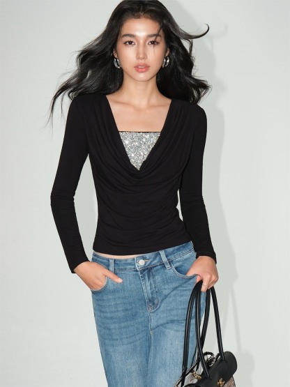 Lunara Sequin Camisole & Ruched Wrap Top