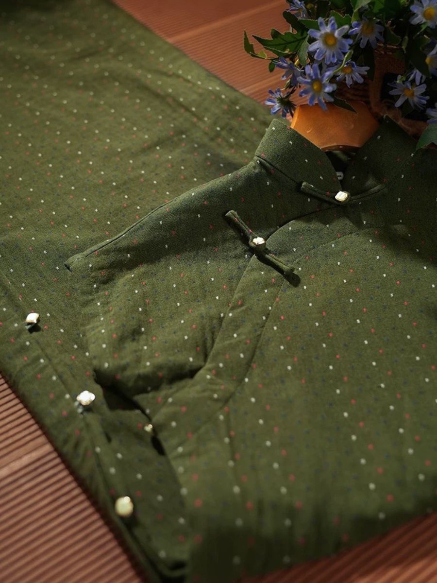 Lu Cang Cap SleevesPolka Dots Cheongsam