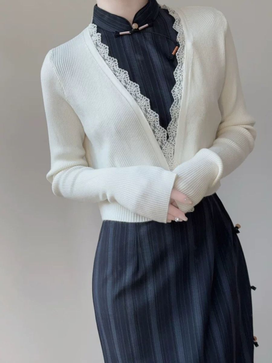 Lu Chun Lacey Trim Cardigan