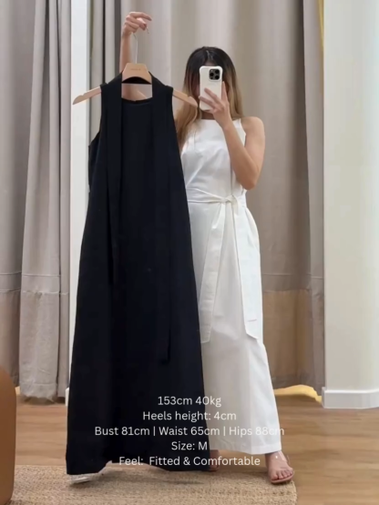 Chauffy Shoulder Cut Column Dress with Tie (DR104)