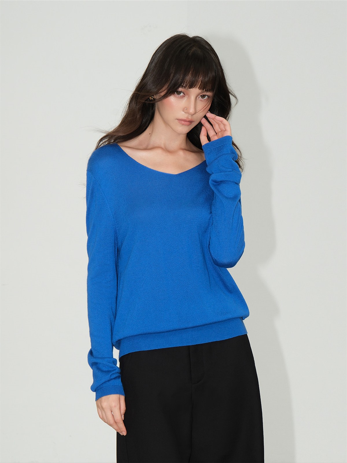Lucienne Relaxed V-Neck Wool-Blend Knit Top
