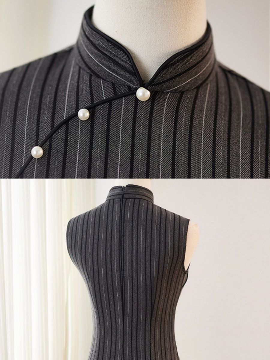 Yun Ca Pinstripe Sleeveless Cheongsam