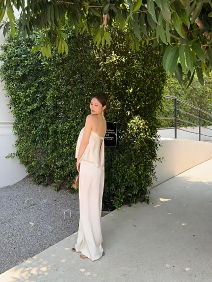 Falishia Crinkled Satin Tube Top and Pants (Top & bottoms sold seperately)