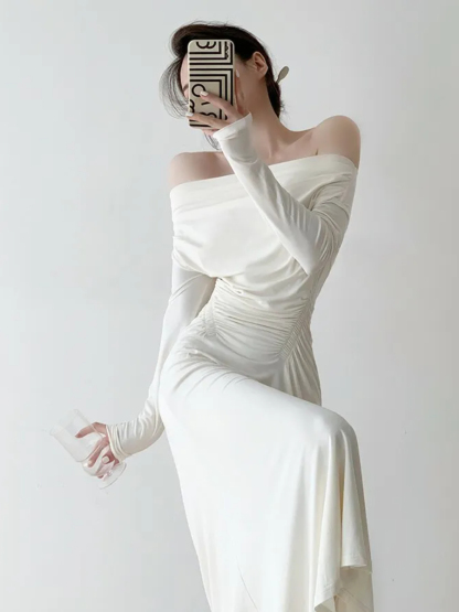 Haadya Off Shoulder Waist Ruched Dress-The Black Bow-