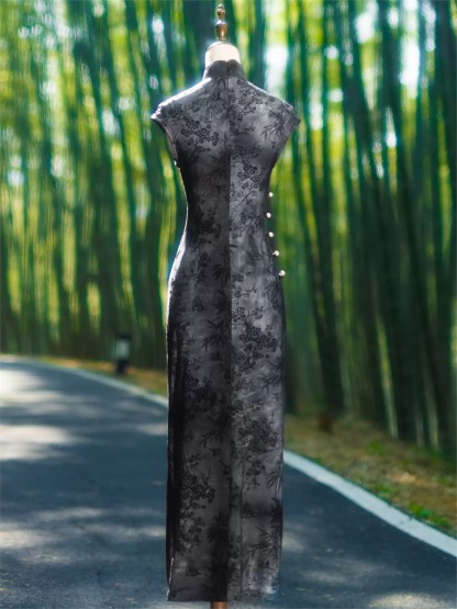Ya Cai Floral Jacquard Cap Sleeve Cheongsam