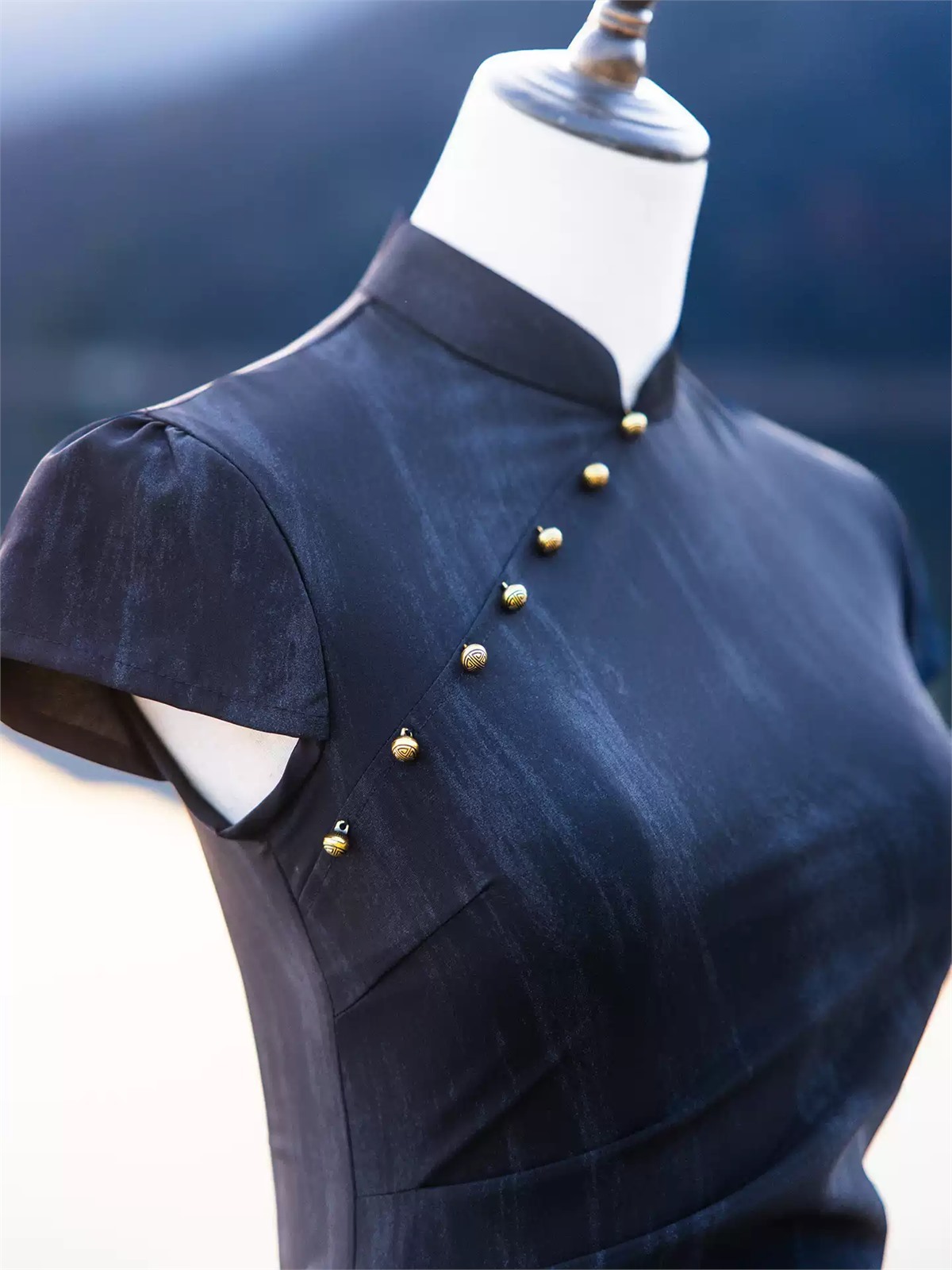 Yun Chong Draped Cap Sleeve Cheongsam