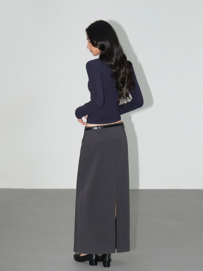 Joelle Straight Cut Back Slit Midi Skirt