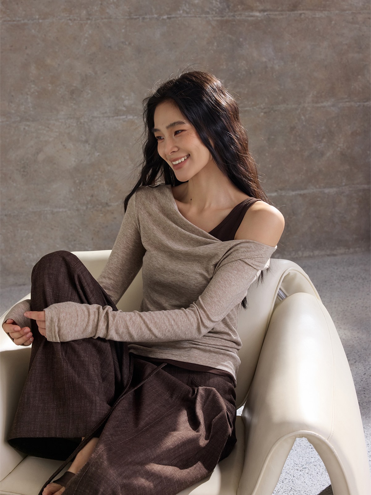 Helene Draped Long-Sleeve Top